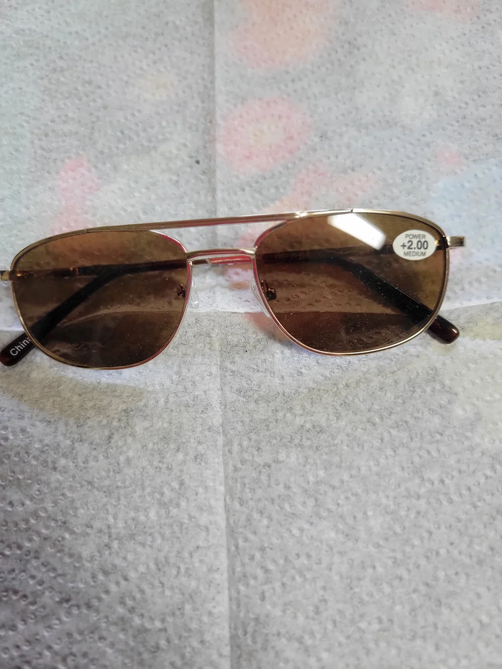 Glassons Rose Gold Frame Brown Lens Aviator Reading Sunglasses